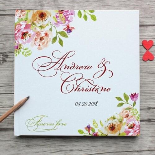 White Wedding Personalized Guest Book With Flowers,Custom Bride Grooms Name Wedding Date Guest Book Alternative,Wedding Memento