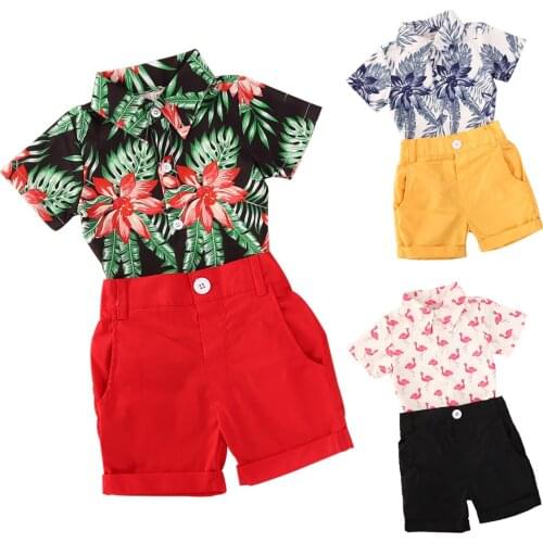 Infant Kids Boy Outfit Set Toddler Bbay Boy Short Sleeve Button Shirt Top+Solid Color Shorts Pants Clothes Set