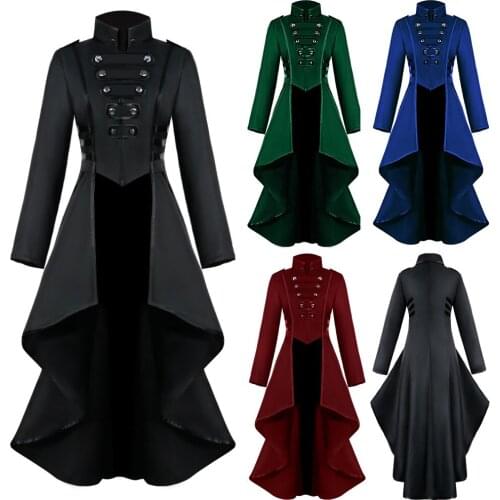 Halloween Women Medieval Gothic Witch Vampire Cosplay Costume Tuxedo Jacket Carnival Party Steampunk Vintage Irregular Tailcoat