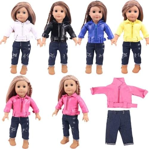 Leather Suit Vest+T-shirts+Skirts+Leggings For 18 Inch America&43Cm Baby New Born Generation Doll Shoes Clothes Accessories Toys