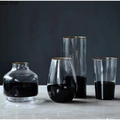 Creative Golden Border Transparent Glass Vase Flower Arrangement Bedroom Decoration Countertop Hydroponic Flower Vase Home Decor