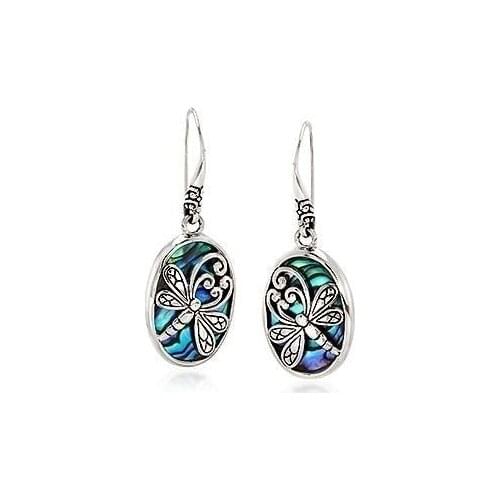Creative Womens Abalone Shell and Silver colour Dragonfly Oval Drop Earrings For Proposal Anniversary Bridal Wedding Jewelry