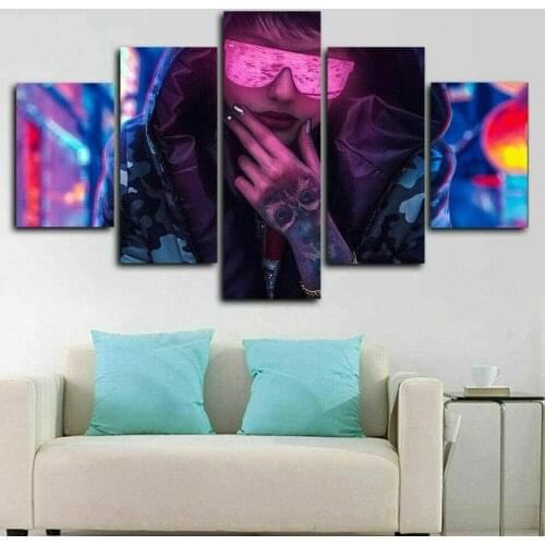 Cool Tattoo Girl Anime 5 Panel Canvas Picture Print Wall Art Canvas Painting Wall Decor for Living Room Poster No Framed