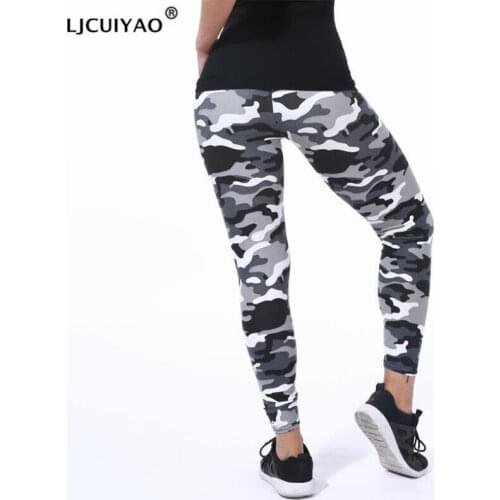 LJCUIYAO Camouflage Printing Elasticity Leggings Womens Plus Size Clothing Camouflage Fitness Pant Legins Casual Legging Women