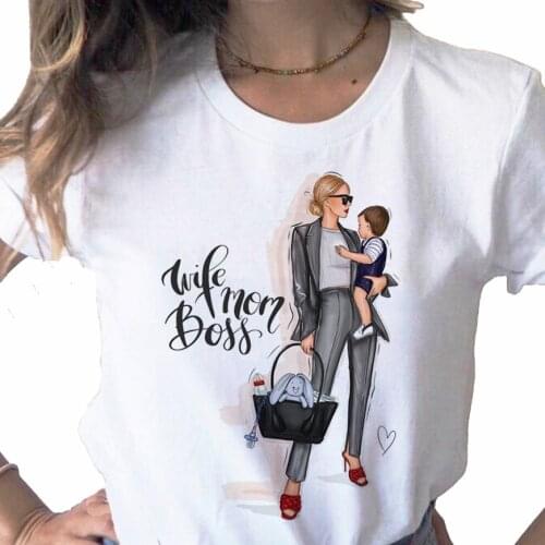 Boy Son Happy Cartoon Mom Mother Mama print ladies T-shirt ladie casual basis O-collar white shirt short sleeve Tshirt,Drop Ship