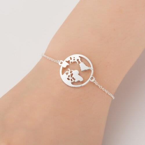 Minimalism Round World Map Bracelets For Women Globe Travel Jewellery Stainless Steel Earth Bracelet Homme Femme Bridesmaid Gift