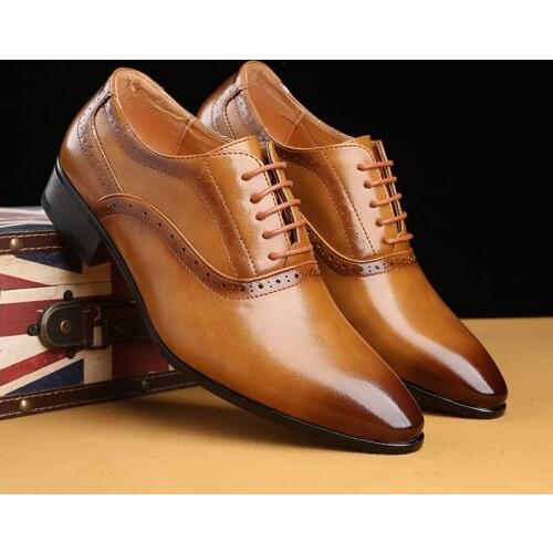 Fashion Leather shoes Men Dress Shoe Pointed Oxfords Shoes For Men Lace Up Designer Luxury Men Formal Shoes
