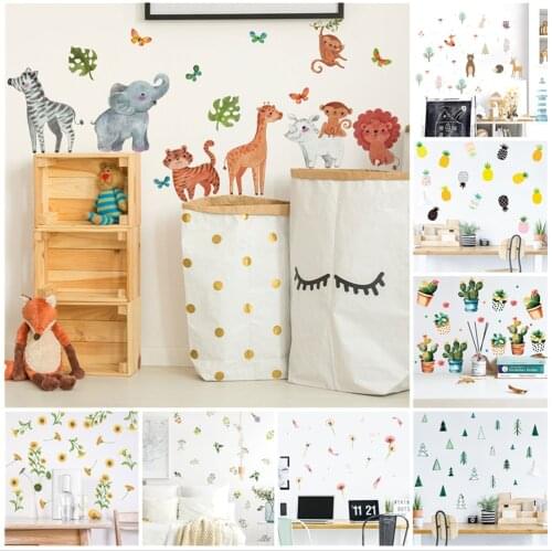 Cartoon Animals PVC Wall Sticker 6 Sheet/Set Monkey Elephant Lion Zebra Giraffe Tiger Decal Nursery Kids Room Wallpaper Bear DIY
