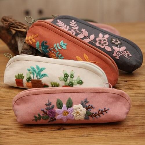 DIY Embroidery Kit of Pencil case Cosmetic bag Pattern Printed Cross-Stitch Sewing Art Needlework Handicraft Home Decor Gift