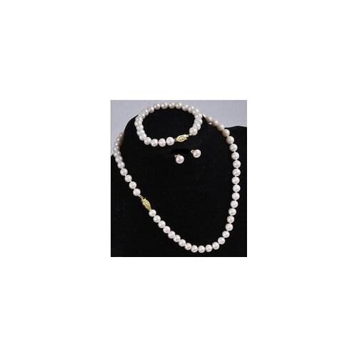 Nobility Woman natural jewelry 7-8MM White Akoya Cultured Pearl Bracelet Earring Set -jewelry