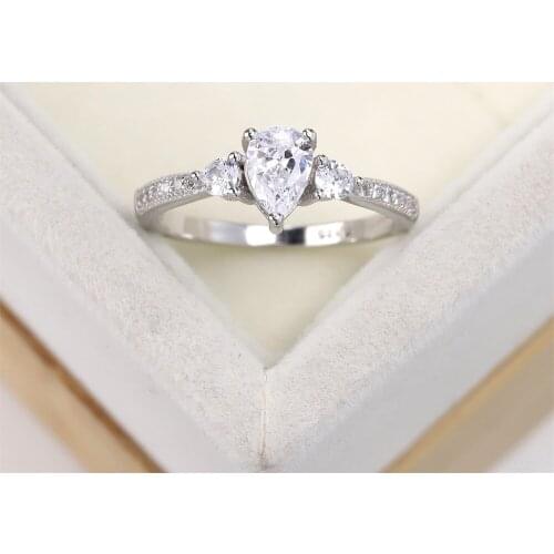 Popular European and American S925 silver wedding ring water drop zircon crystal jewelry womens luxury gift