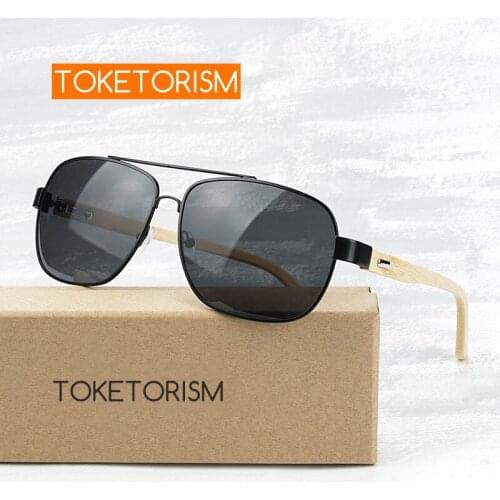 Toketorism pilot style black lenses metal frame bamboo sunglasses for men and women 1151