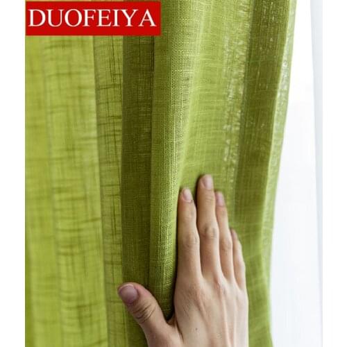 Modern Curtains for Living Dining Room Bedroom Simple Big Belly Hemp Screens Solid Color Blinds Green Tulle curtains Custom Made