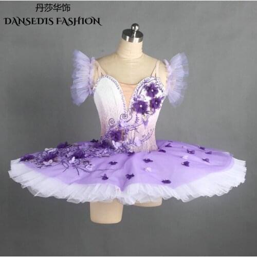 Light Purple Female Classical Pancake Ballet Tutu,Ballerina Solo Costumes Girls Professional Competition/Performance Stage Wear