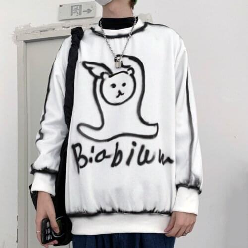 New Autumn Hoodie Women Vintage Graffiti Hoodie Loose Round Neck Pullover Harajuku Cartoon Bear Hoodie Fashion Man Hoodie