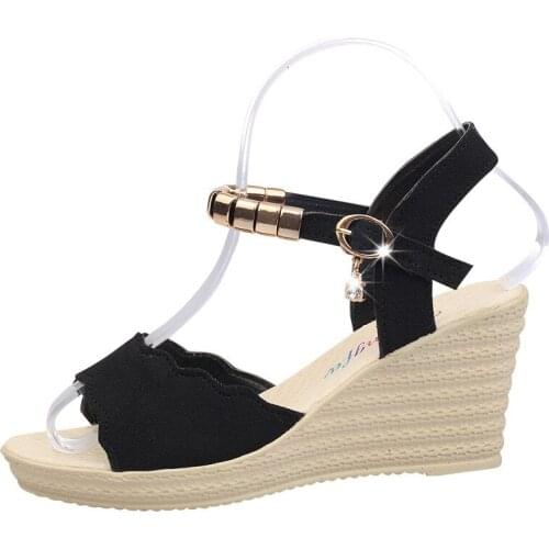 2020 Summer Buckle Womens Sandals Flock Fashion wedges sandals Open Toe Women Sandals dress women Shoes sandalia