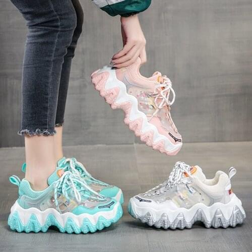 Llogai Women Platform Sneakers Designers Summer Mesh Lace Up Casual Sport Shoes Spring Chunky Sneakers Vulcanized Shoes Woman