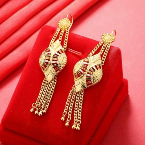 Dubai Gold Color Earrings 24K For Women Wedding Jewelry Womens Earrings For Girls Bridal Wife Gifts African Dubai French