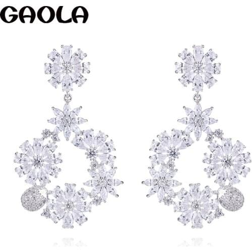 GAOLA New Classic White Gold Color Geometric Cubic Zirconia Flower Dangle Earrings pendientes mujer moda 2019 GLE7707