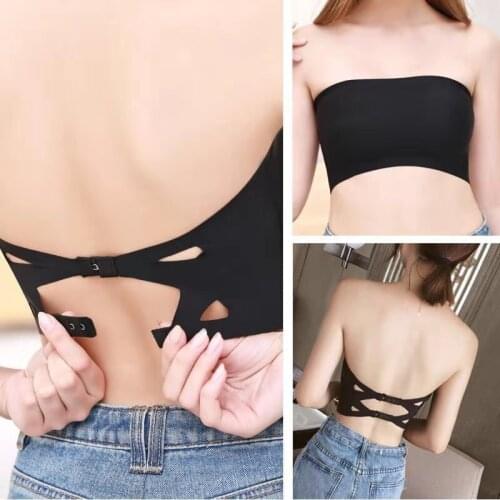 Women Breasted Ice Silk Seamless Strapless Tube Cami Top One Piece Strapless Double Removable Padded Tube Top