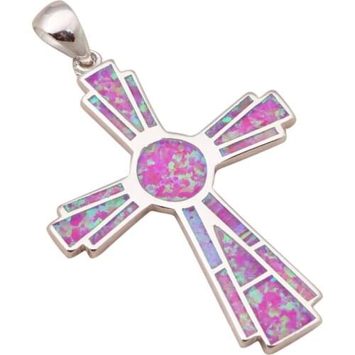 5.46g Huge design cross pendant for women Purple Fire Opal stamp Silver Fashion jewelry Nacklace Pendants OP523A