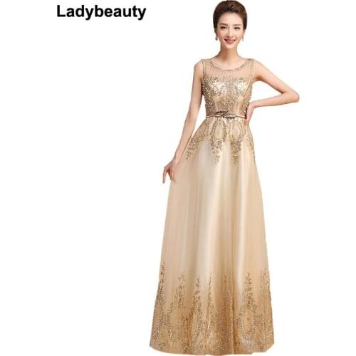 Ladybeauty 2018 Sequined Appliques Party Robe De Roiree Tulle Long Bridesmaid Dresses Vestido De Festa