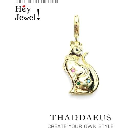 Golden Constellation Cat Personal Lucky Charm Women 2021 Summer Cute 925 Sterling Silver Pendant Fit Bracelet Necklace Collares