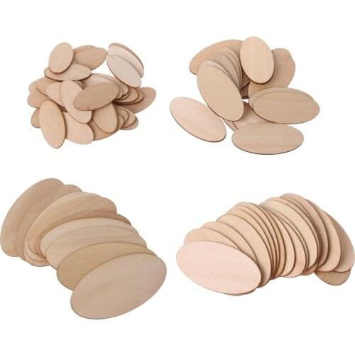 10/20/30pcs Oval Wooden Slices Chips Unfinished Cutout Name Tags DIY Scrapbook