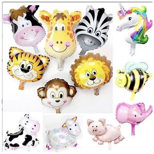 10pcs/lot Mini Zebra Tiger monkey lion deer cow Ladybug Animals Head Foil Balls Animal Air Ballons theme party supplies kid toys