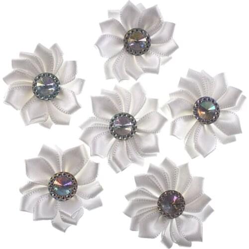20Pcs Size 1.8" White Satin ribbon flowers for packing gift craft wedding decoration 4.5cm