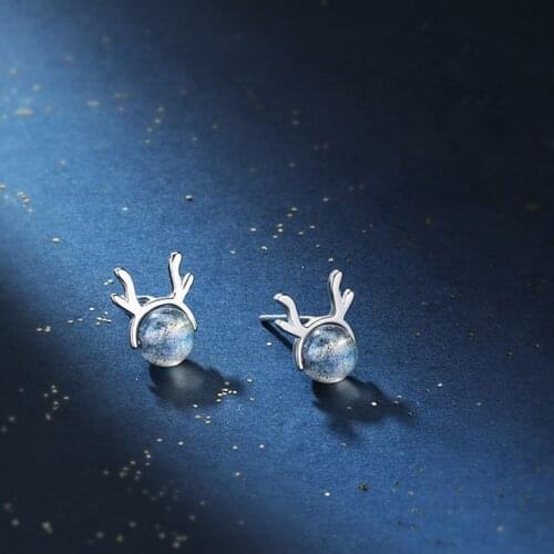 2021 New Cute Elk Stud Earrings For Women Simple Design Silver Moonstone Light Luxury Deer Earrings Students Jewelry Wholesale
