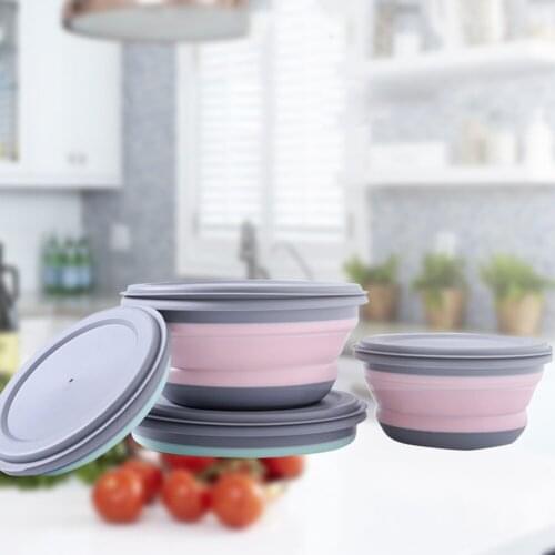 3pcs Folding Bowl Outdoor Camping Tableware Sets Lunch Box Portable Salad Bowl with Lid for nature hike cooking supplies