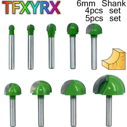 4/5pcs 6mm Shank Core Box Router Bit Set Ball Nose End Mills Slotting Cutters for Wood Carbide-tipped Woodworking Tools