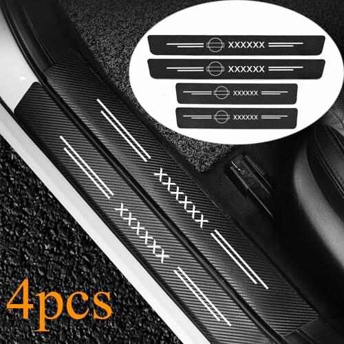 4x Car Logo Carbon Fiber Door Sills Threshold Stickers For Nissan Nismo X-trail Almera Qashqai Tiida Teana Juke Micra Note Leaf