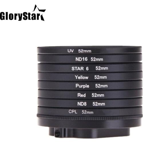 52mm Lens Filter Adapter Ring CPL UV ND8 ND2 Star 8 Red Yellow FLD/Purple for GoPro HERO 9 Black Camera 8 In 1 Kit