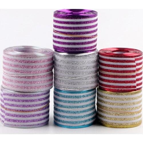 6.5cm wide 5 yard/roll Glitter stripe Burlap roll jute Ribbon sewing accessories gift wrapping handmade linen ribbons