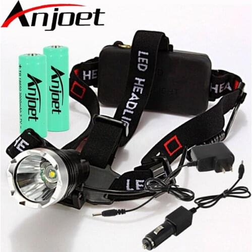 Anjoet Headlight 3000Lm Headlamp Flashlight Head Torch Linterna Cree Xml T6 With 18650 Battery/Ac Car Charger Fishing Light
