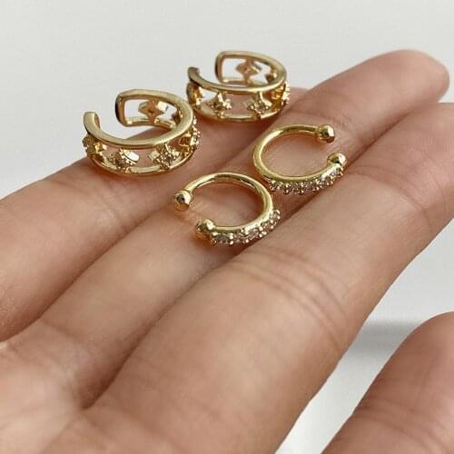 Bohemian Gold Crystal Ear Cuff Faux Earrings for Women Non Pierced Letter C Circle Clip on Earing Fake Piercing Jewelry