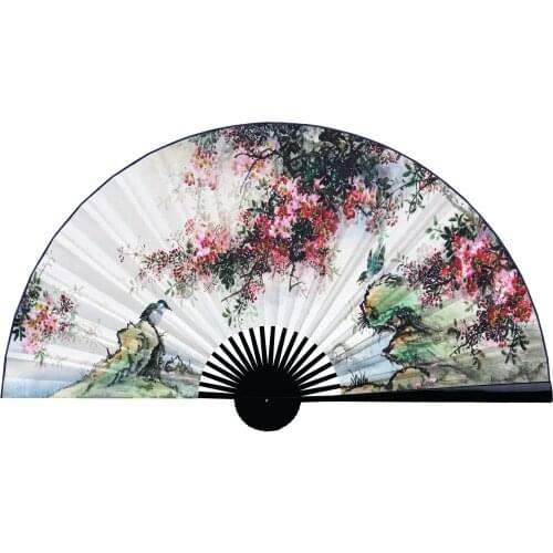 Large Folding Paper Fan Chinese Style Crafts Banboo Frame Background Decorative Fan Hanging Decoration Winter Jasmine Bird
