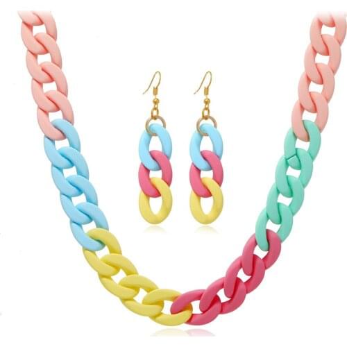 DIEZI Fashion Korean Candy Color Jewelry Sets For Wedding Party Sweet Ladies Women New Acrylic Chain Drop Earrings Necklace Set