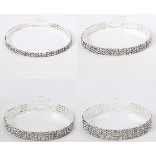 Wedding Party Prom 3 or more Row Stretch Rhinestone Choker Necklace w/ Elastic Cord Elegant