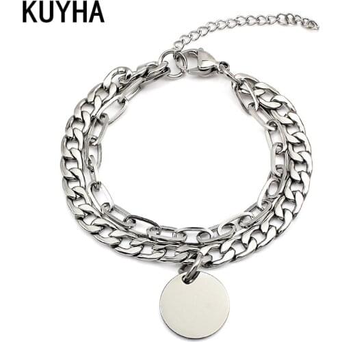 Geometric Round Charm Bracelet Women Men Multilayer Chain Link Bracelets Set For Bangles Fashion Jewelry