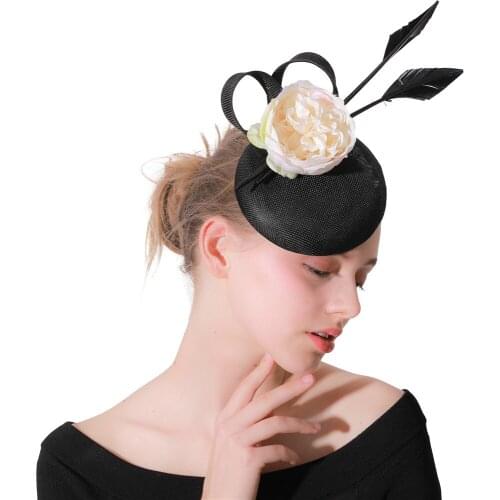 Wedding Black Fascinators Headwear For Women Headband Sinamay Flowers Event Fedora Hat For Derby Church Bridal Wedding Headwear