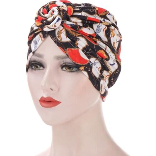 Indian arab wrap women head scarf turban caps trendy printed bonnet Bohemian ethnic inner hijabs for cap muslim headdress