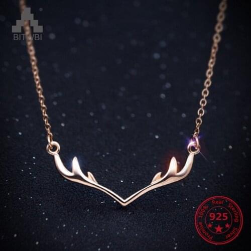 Korean Simple Sweet 925 Silver Small Antler Pendant Necklace Clavicle Chain Cute Female Jewelry