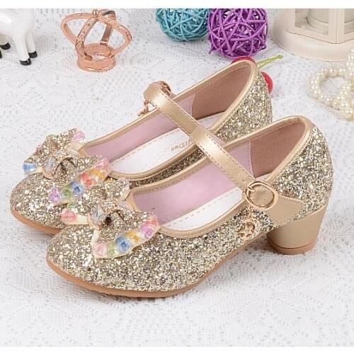 Girls Leather Shoes For Kids Beads High Heel Princess Shoes Girls Autumn Spring Rubber Party Sandals For Children