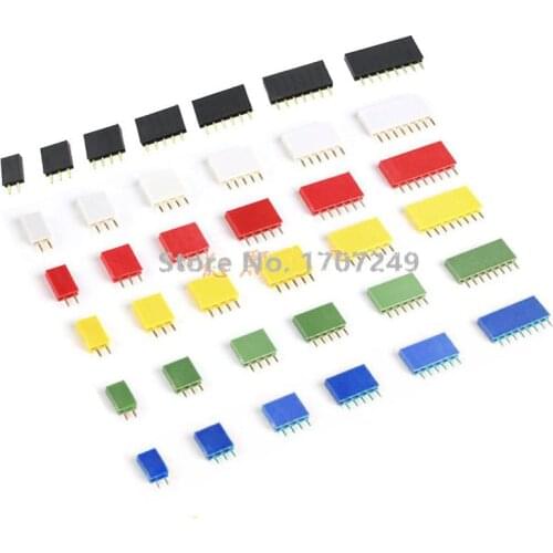 Red Green Blue Yellow White Black 2.54mm Pitch Single Row Female / Row needle 2~40P PCB socket Board Pin Header Connector Strip