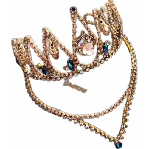 Le Corsaire Professional Ballet Crown Tiara Gold Blue Ballet Headpiece Hand Made Ballet Stage Performance Headwear Custom Made