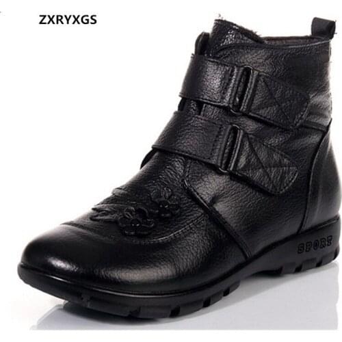 HOT 2020 New Fashion Flowers Genuine Leather Boots Winter Shoes Warm Boots Flat Comfortable Womens Boots Snow Shoes Ankle Boots