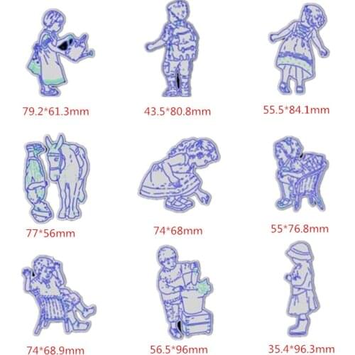 Boys Girls Planting Watering Flowers Metal Cutting Dies for Scrapbooking DIY Album Embossing Card Making Decor Crafts New 2019